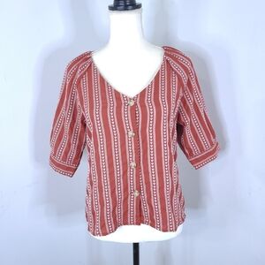 Harper Burnt Orange Boho Embroidered Button Down Top Medium PW1001742
